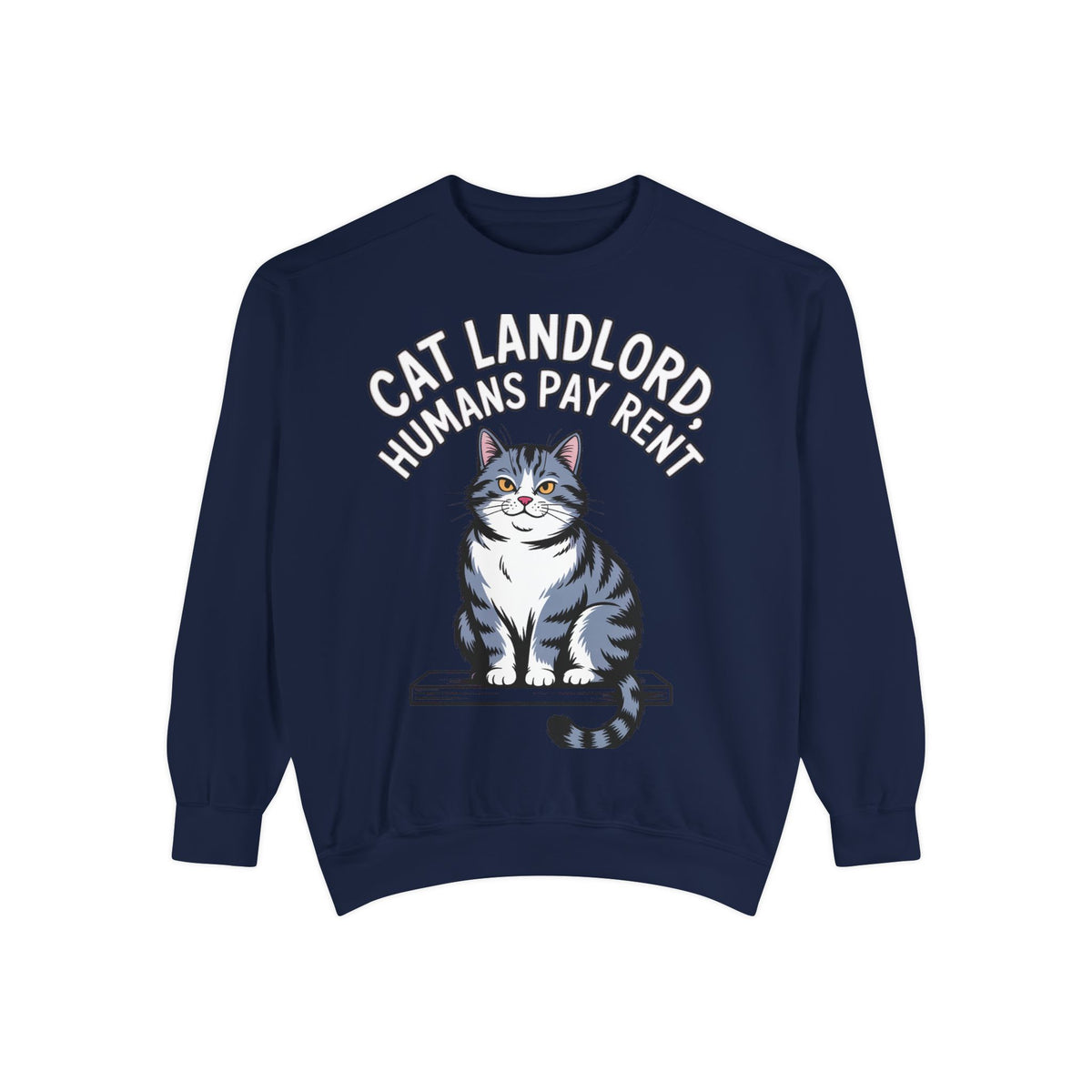 Cat Landlord Sweatshirt, Funny Cat Owner Gift, Humans Pay Rent Crewneck, Cute Fat Cat Sweatshirt, Embroidered Patch Style Sweatshirt