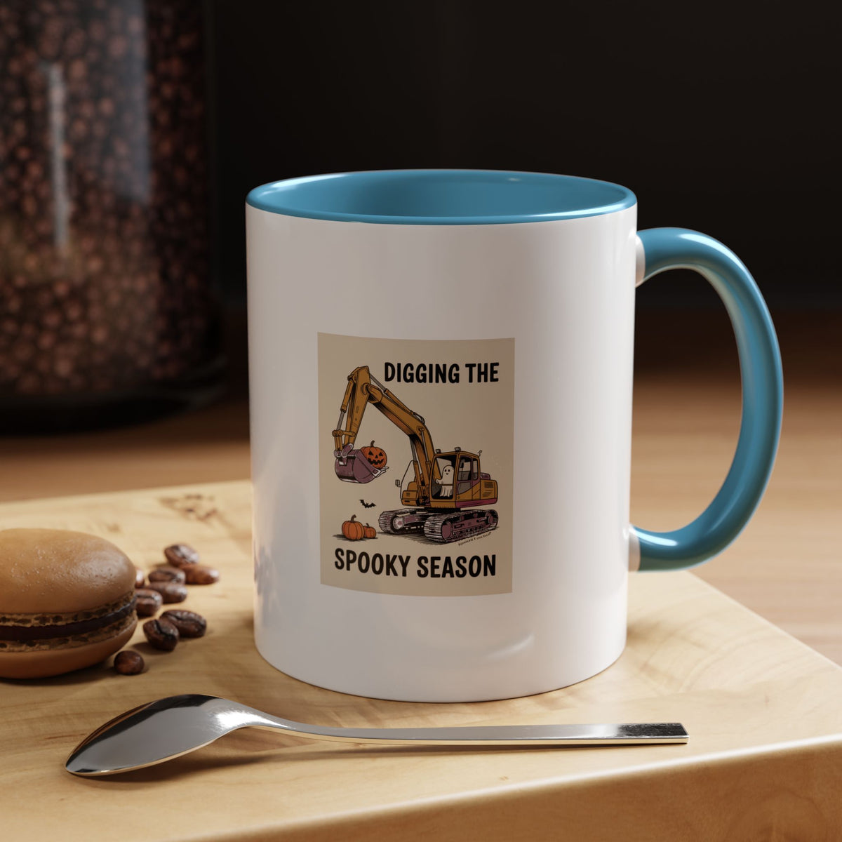 Digging The Spooky Season Excavator Mug, Halloween Excavator Coffee Cup, Funny Ghost Pumpkin Mug, Halloween Gift for Construction Lover