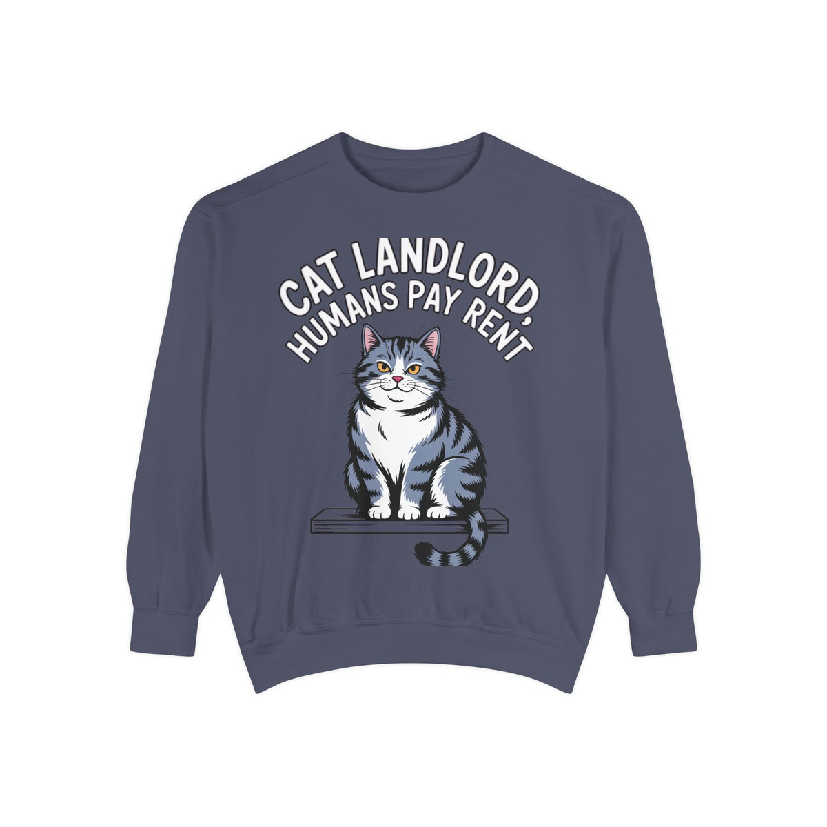 Cat Landlord Sweatshirt, Funny Cat Owner Gift, Humans Pay Rent Crewneck, Cute Fat Cat Sweatshirt, Embroidered Patch Style Sweatshirt