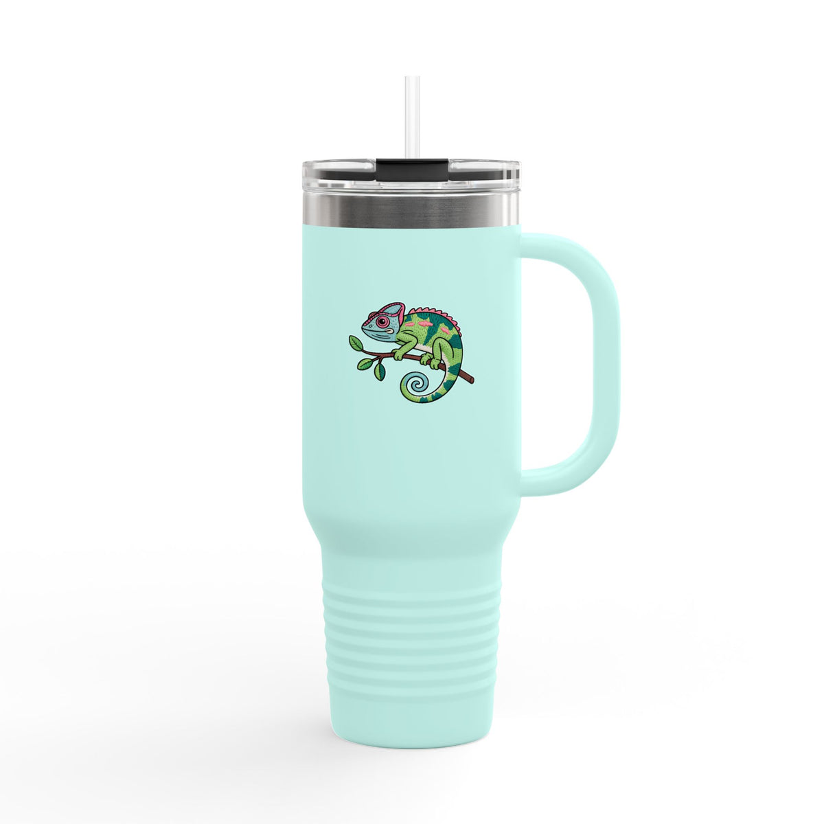 Cute Chameleon Travel Mug, Cartoon Reptile Tumbler with Handle, 40oz Insulated Cup, Chameleon Lover Gift, Cute Animal Tumbler