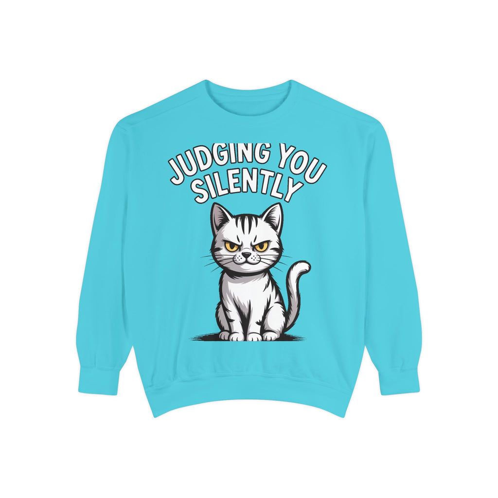 Judging You Silently Cat Sweatshirt, Funny Cat Lover Crewneck, Sarcastic Cat Embroidered Patch Style Sweatshirt, Cute Cat Gift