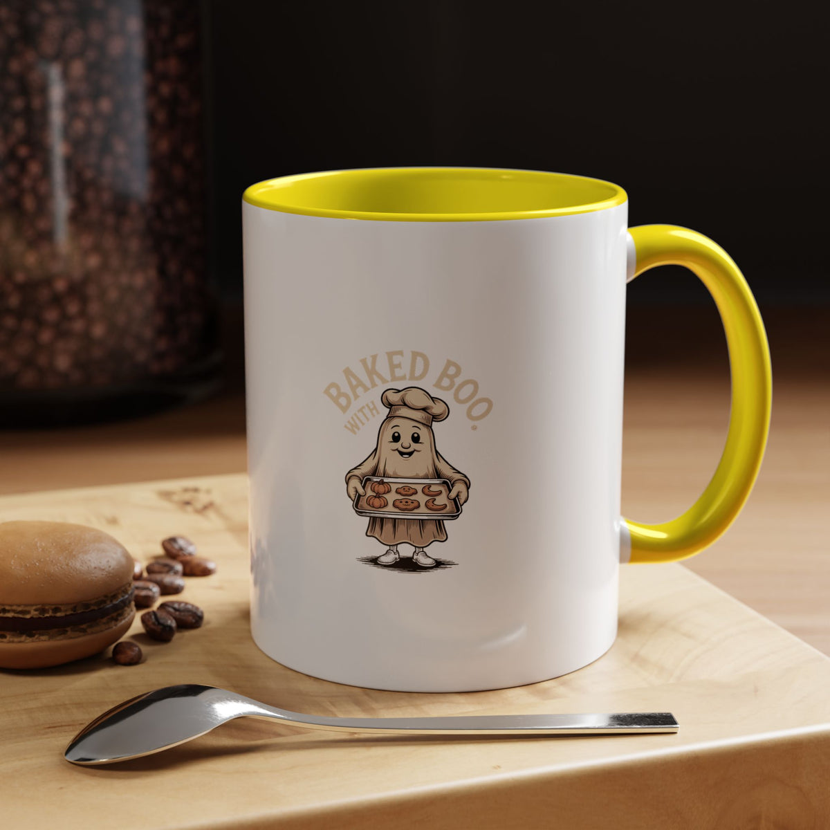 Baked With Boo Ghost Mug, Halloween Baking Coffee Cup, Cute Ghost Cookies Mug, Fall Kitchen Gift, Spooky Season Coffee Mug