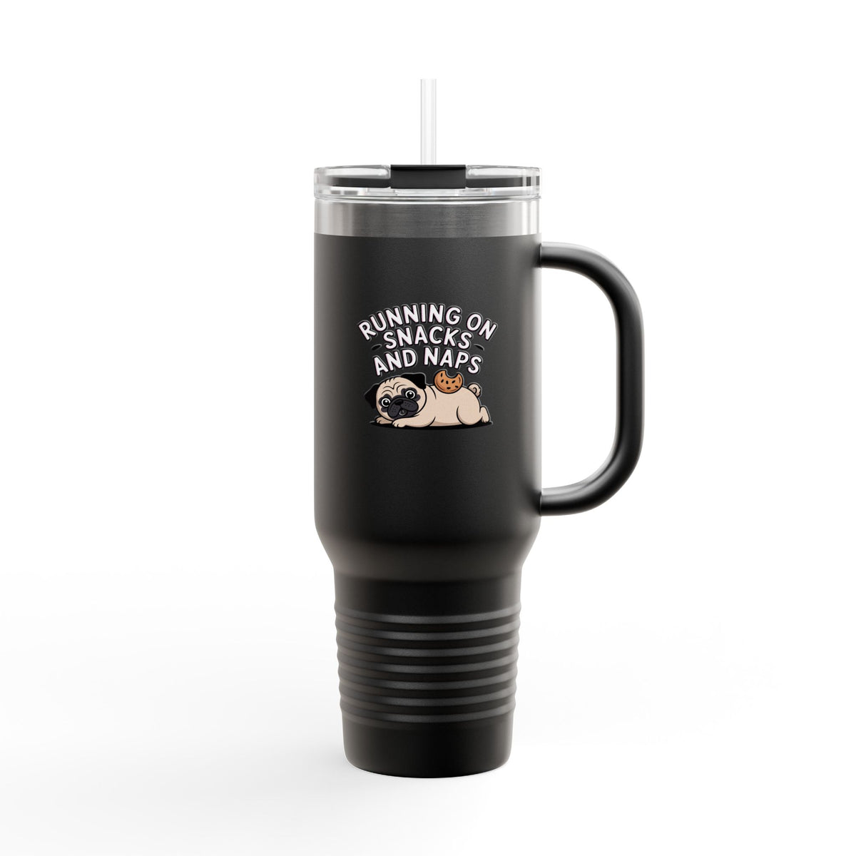 Pug Snacks And Naps Travel Mug, Funny Pug Tumbler, Cute Dog Lover Gift, 40oz Insulated Cup With Straw And Handle