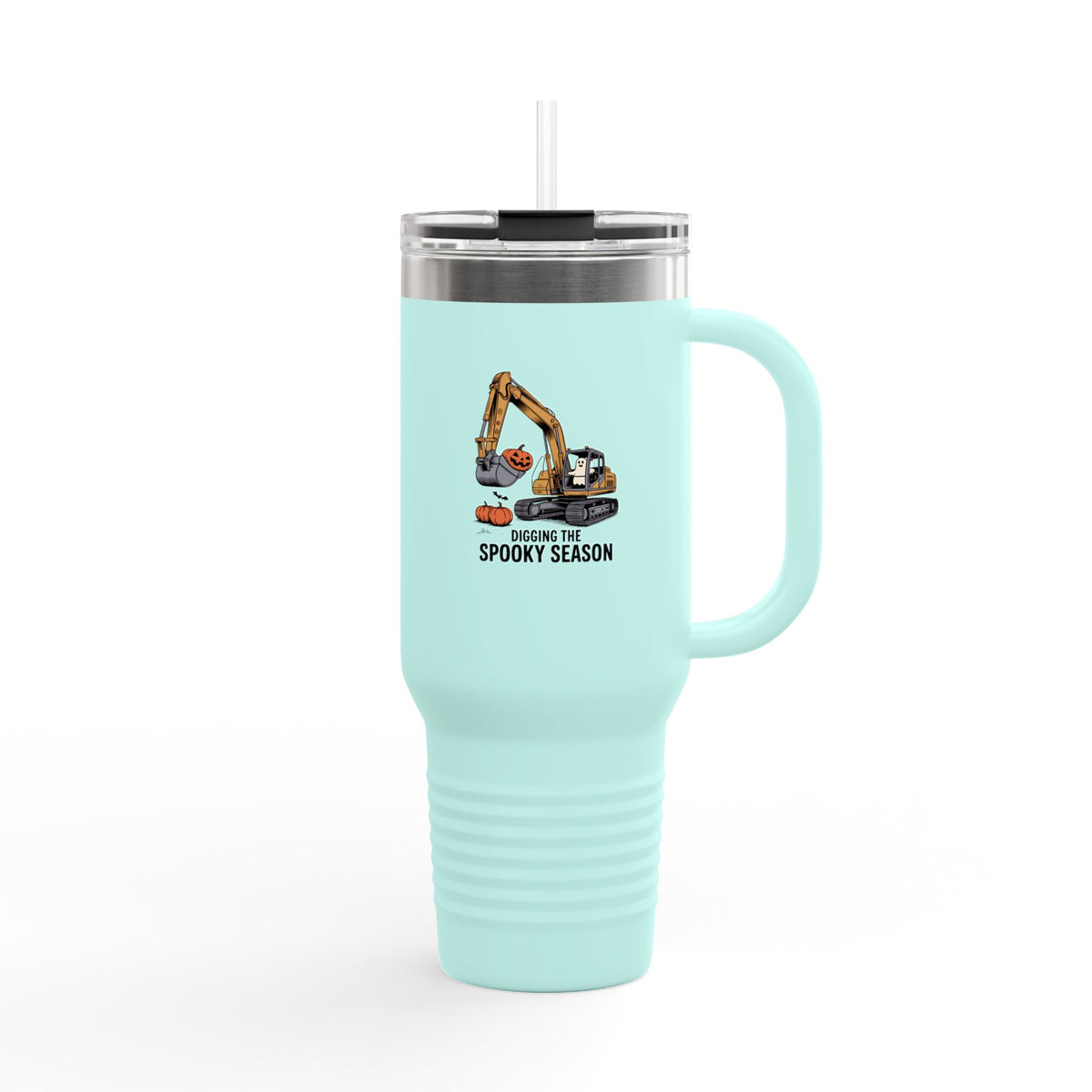 Halloween Excavator Travel Mug, Funny Digging The Spooky Season Tumbler, Construction Halloween Gift, 40oz Insulated Cup