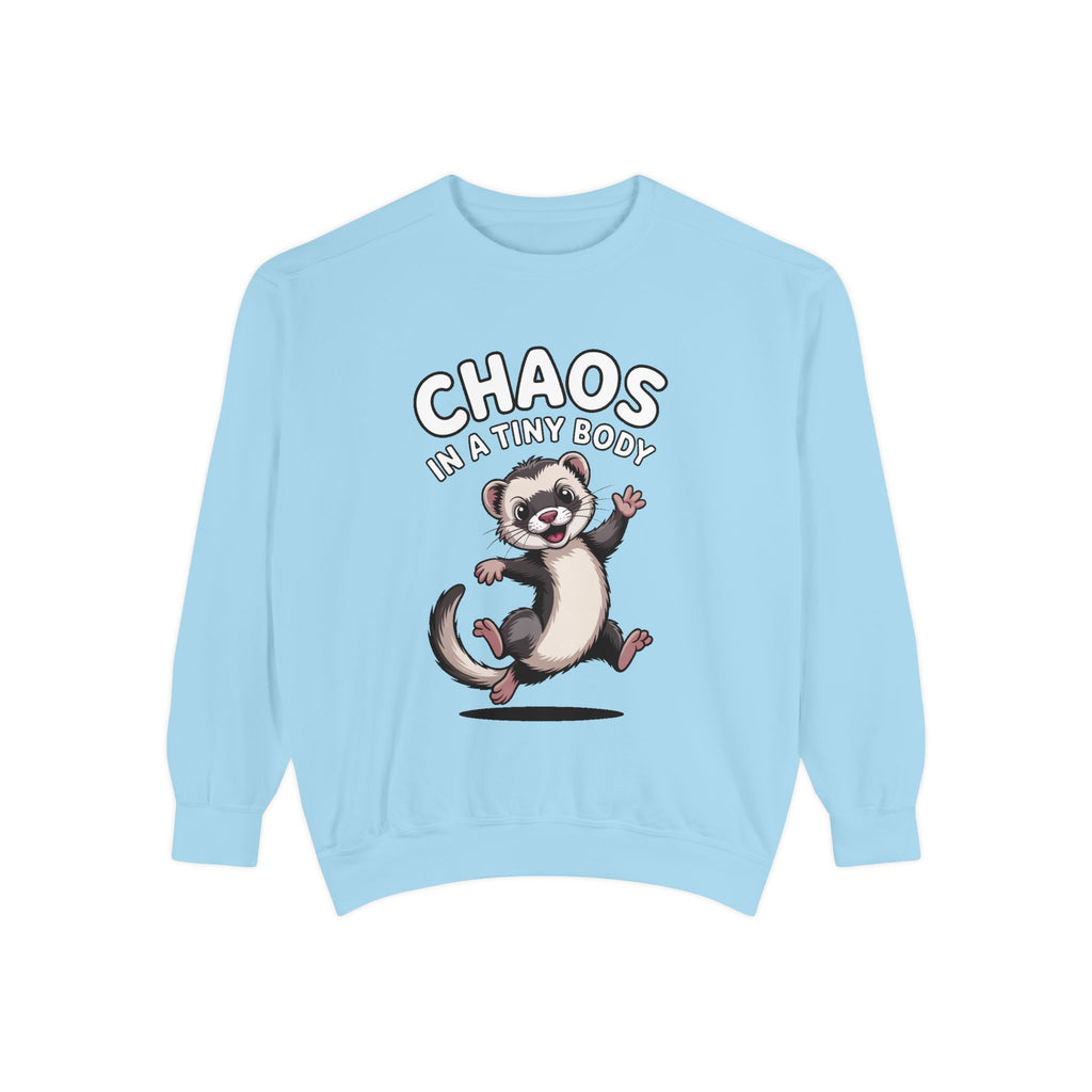 Funny Ferret Sweatshirt, Chaos In A Tiny Body Crewneck, Cute Ferret Lover Gift, Embroidered Style Ferret Sweatshirt For Pet Owners