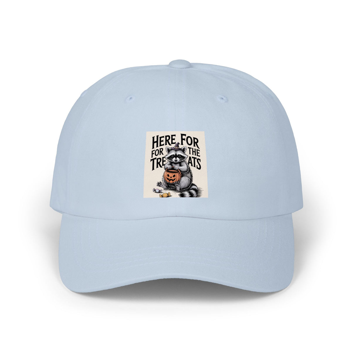 Here For The Treats Raccoon Dad Cap, Funny Halloween Hat, Vintage Trick or Treat Embroidered Cap, Spooky Season Gift