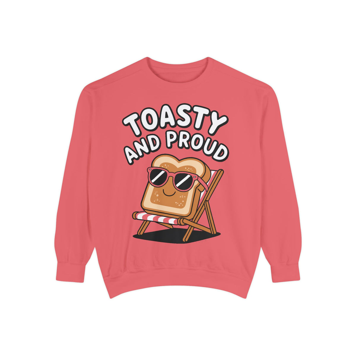 Toasty And Proud Sweatshirt, Funny Toast Bread Crewneck, Cute Beach Chair Toast Embroidered Sweatshirt, Funny Food Lover Gift