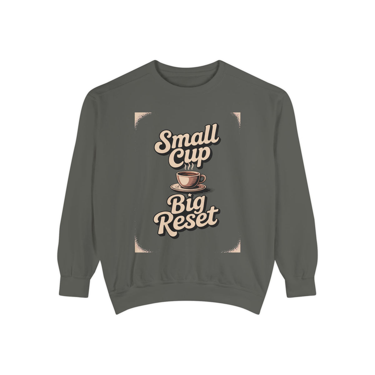 Coffee Lover Sweatshirt, Small Cup Big Reset Crewneck, Retro Coffee Hobby Gift, Espresso Lover Sweatshirt, Coffee Addict Gift, Cozy Café Pu…