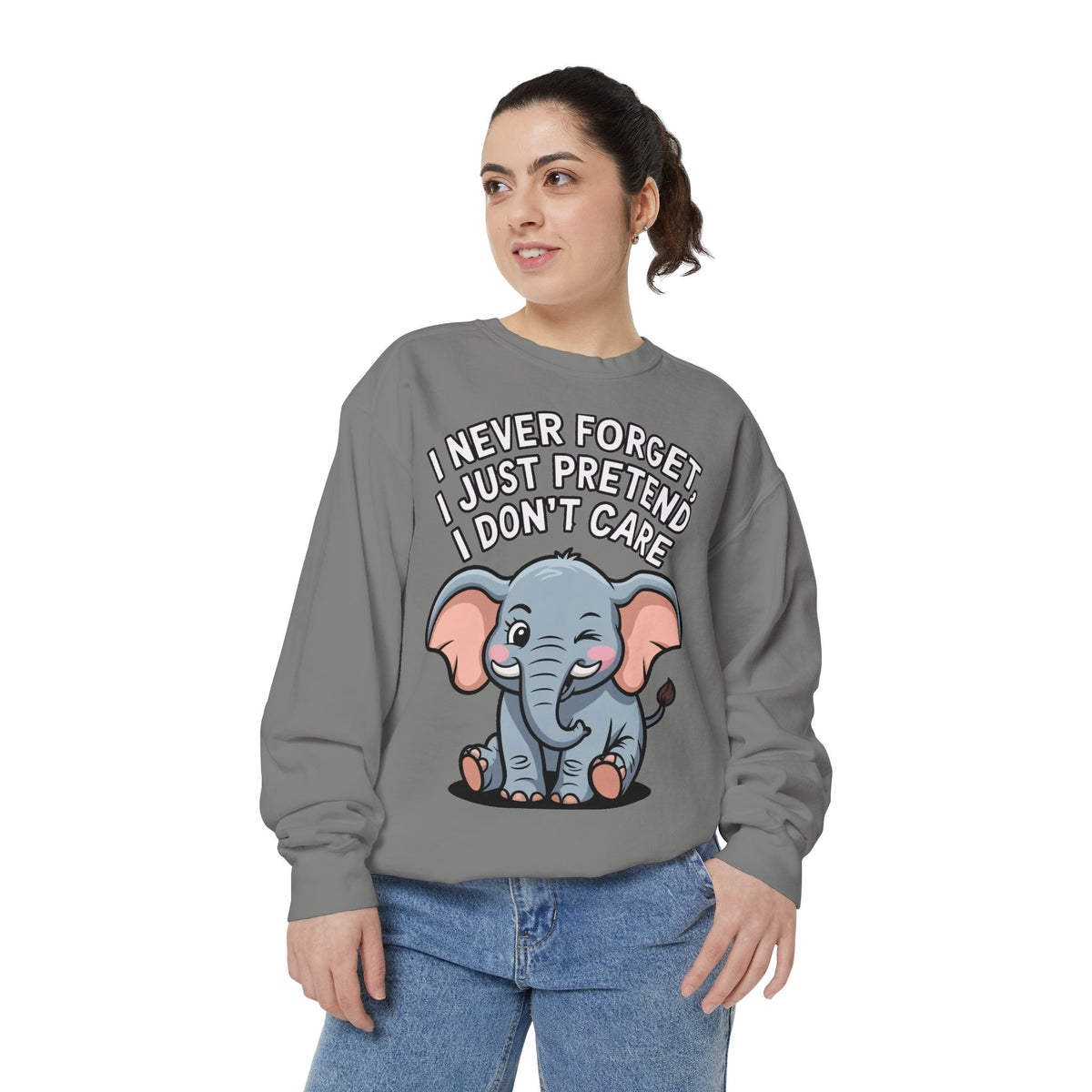 Funny Elephant Sweatshirt, I Never Forget Crewneck, Sarcastic Elephant Pullover, Funny Animal Lover Gift, Embroidered Patch Style