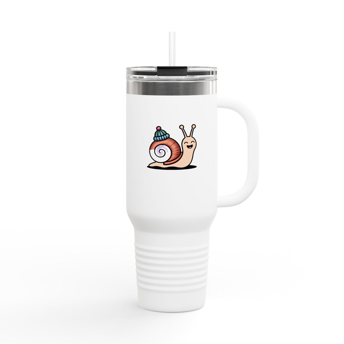 Cute Snail With Tiny Hat Travel Mug 40oz, Funny Snail Tumbler with Handle and Straw, Cottagecore Gift for Snail Lovers