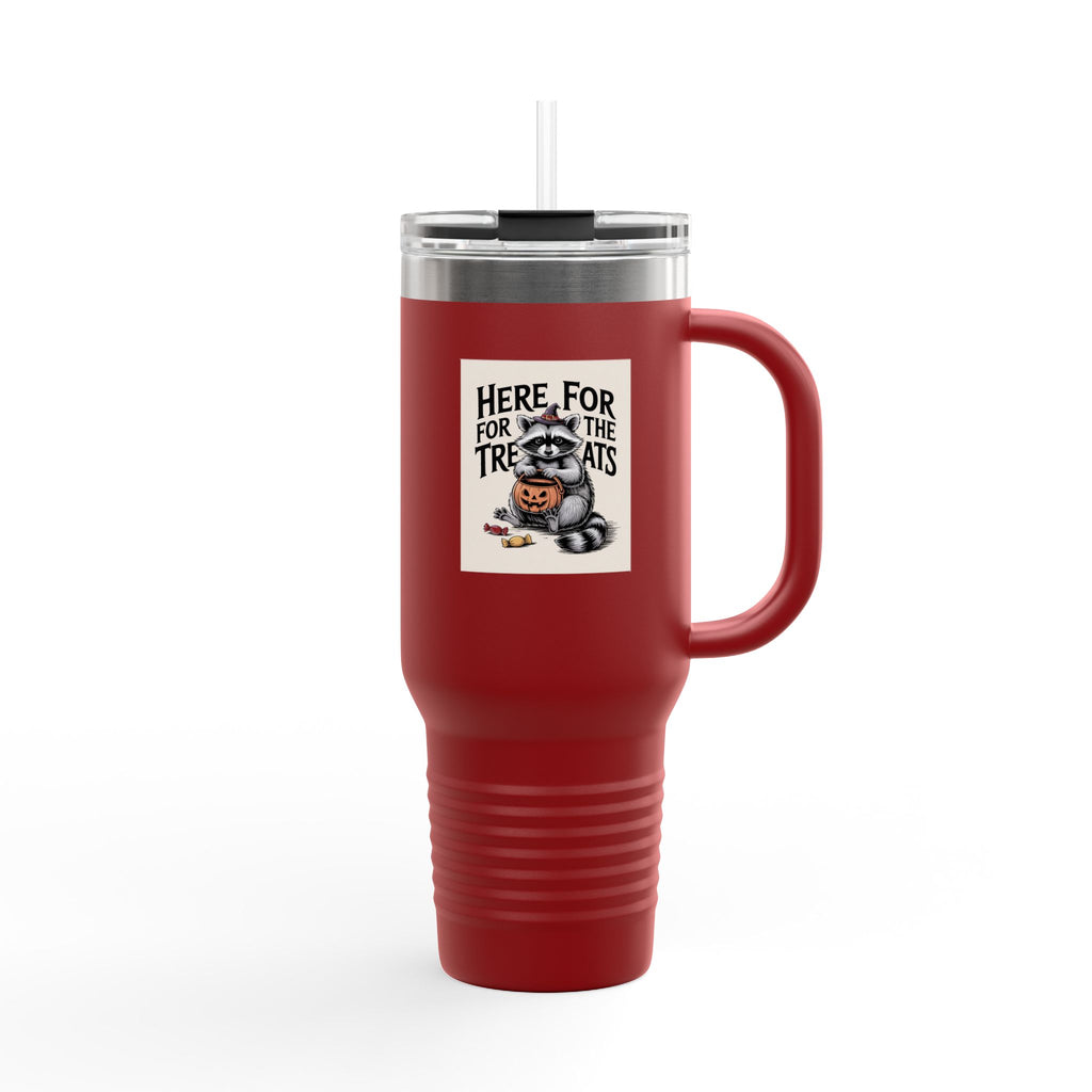 Here For The Treats Raccoon Travel Mug, Funny Halloween Tumbler, Spooky Season 40oz Tumbler with Handle, Trick or Treat Gift