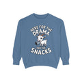 Funny Goat Sweatshirt, Here For The Drama And The Snacks Crewneck, Cute Goat Lover Gift, Embroidered Patch Style Sweatshirt