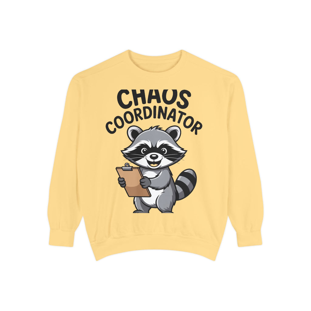 Chaos Coordinator Raccoon Sweatshirt, Funny Raccoon Crewneck, Cute Cartoon Raccoon Gift, Embroidered Patch Style Pullover