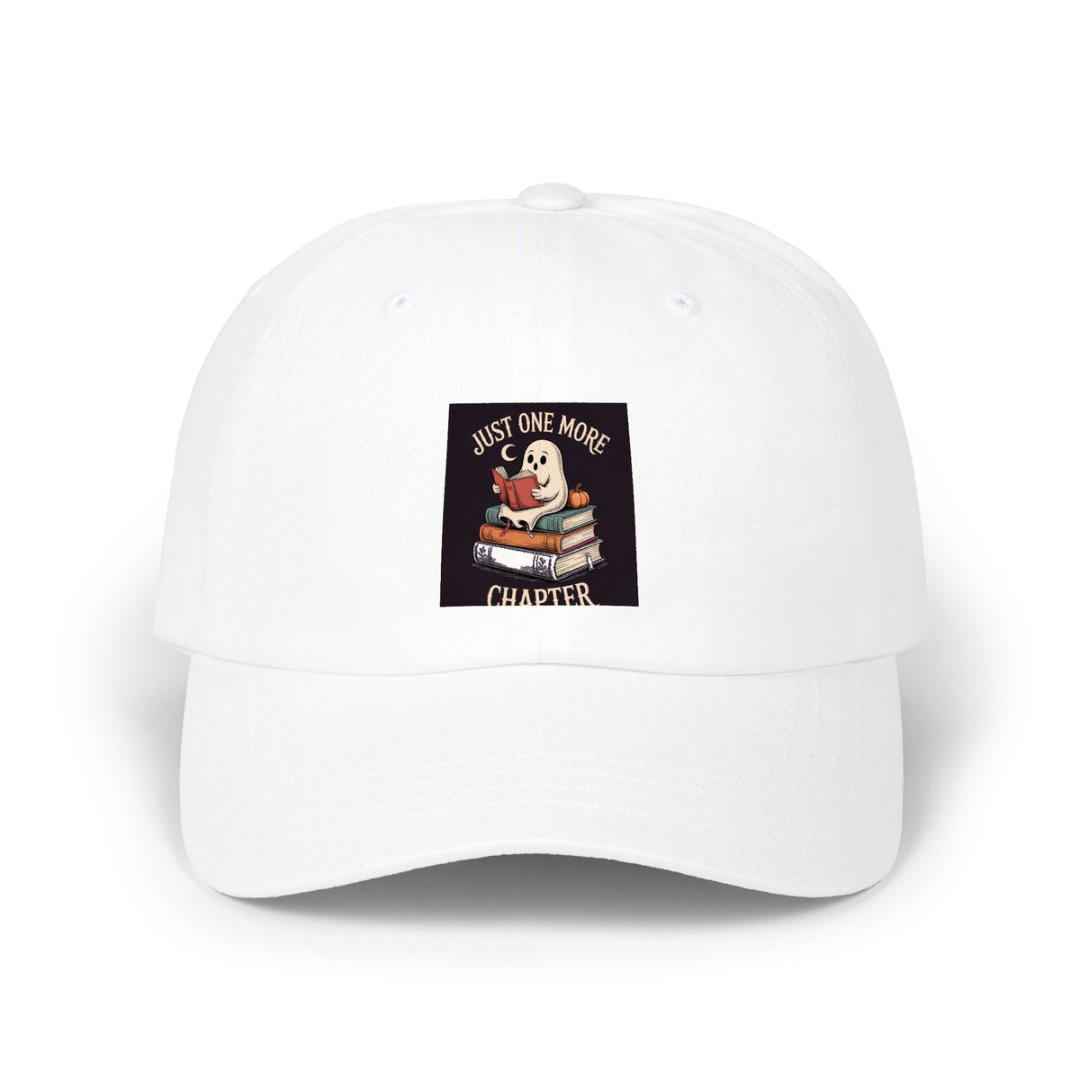 Just One More Chapter Ghost Dad Cap, Halloween Reading Hat, Bookish Ghost Embroidered Cap, Spooky Season Gift for Book Lovers