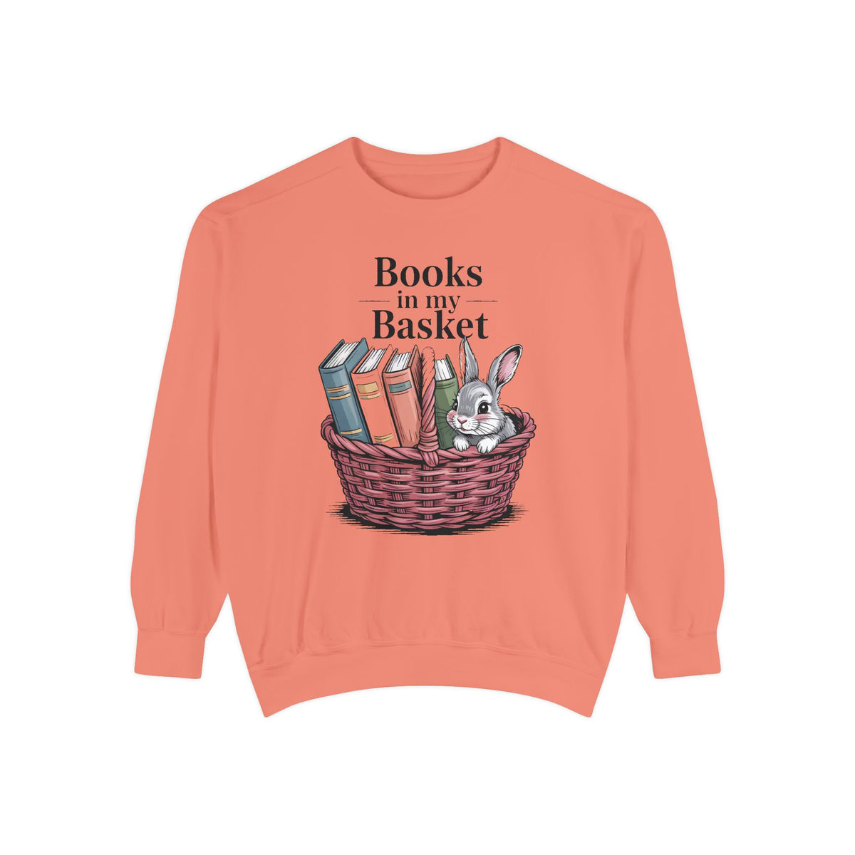 Book Lover Easter Sweatshirt, Books In My Basket Crewneck, Easter Gift For Reader, Bunny Book Lover Gift, Embroidered Garment Dyed Sweatshi…