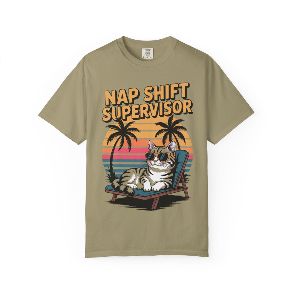 Retro Cat Sunset Shirt, Funny Nap Shift Supervisor T-Shirt, Vintage 90s Cat Lover Gift, Cool Cat Sunglasses Tee