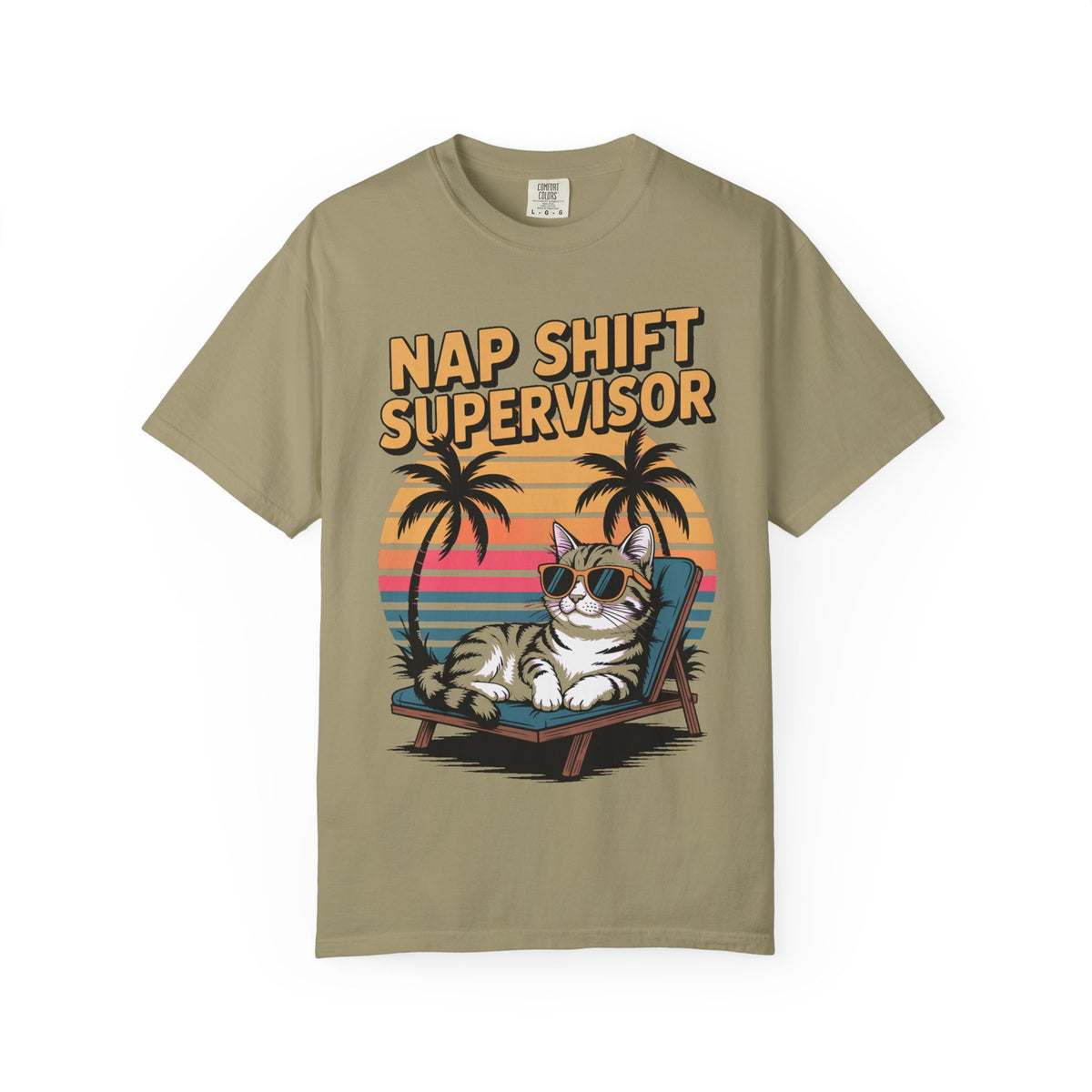 Retro Cat Sunset Shirt, Funny Nap Shift Supervisor T-Shirt, Vintage 90s Cat Lover Gift, Cool Cat Sunglasses Tee