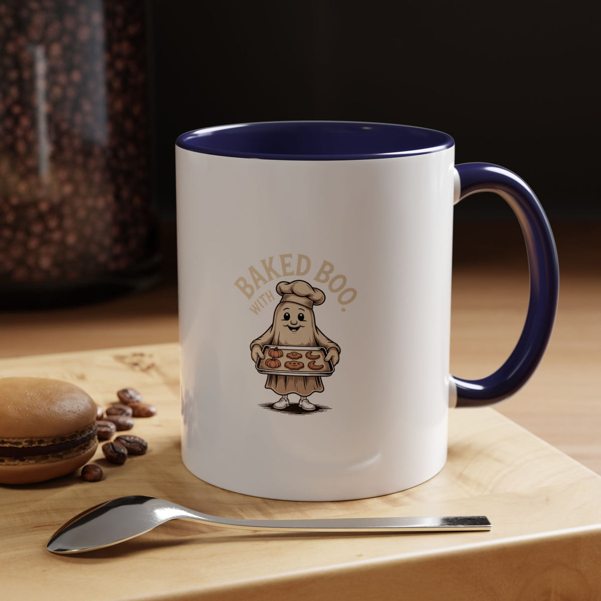 Baked With Boo Ghost Mug, Halloween Baking Coffee Cup, Cute Ghost Cookies Mug, Fall Kitchen Gift, Spooky Season Coffee Mug