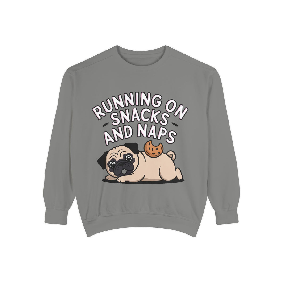 Pug Sweatshirt, Funny Running On Snacks And Naps Crewneck, Cute Pug Lover Gift, Embroidered Patch Style Dog Sweater