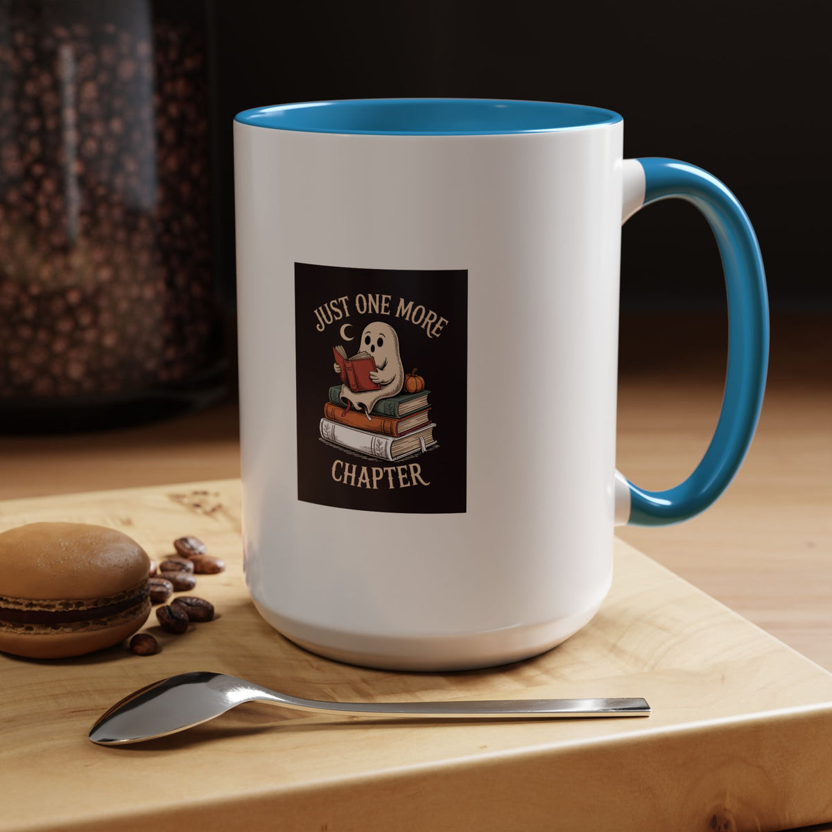 Just One More Chapter Ghost Mug, Halloween Reading Mug, Bookish Ghost Coffee Cup, Cozy Fall Book Lover Gift, Spooky Season Mug