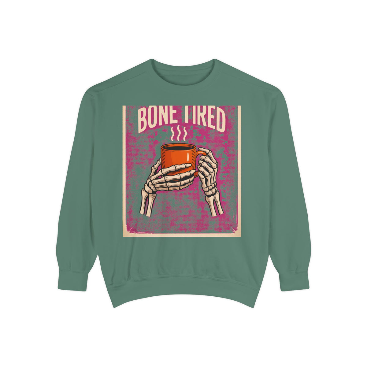 Bone Tired Coffee Skeleton Sweatshirt, Halloween Coffee Lover Crewneck, Funny Skeleton Hands Mug Shirt, Spooky Season Sweatshirt