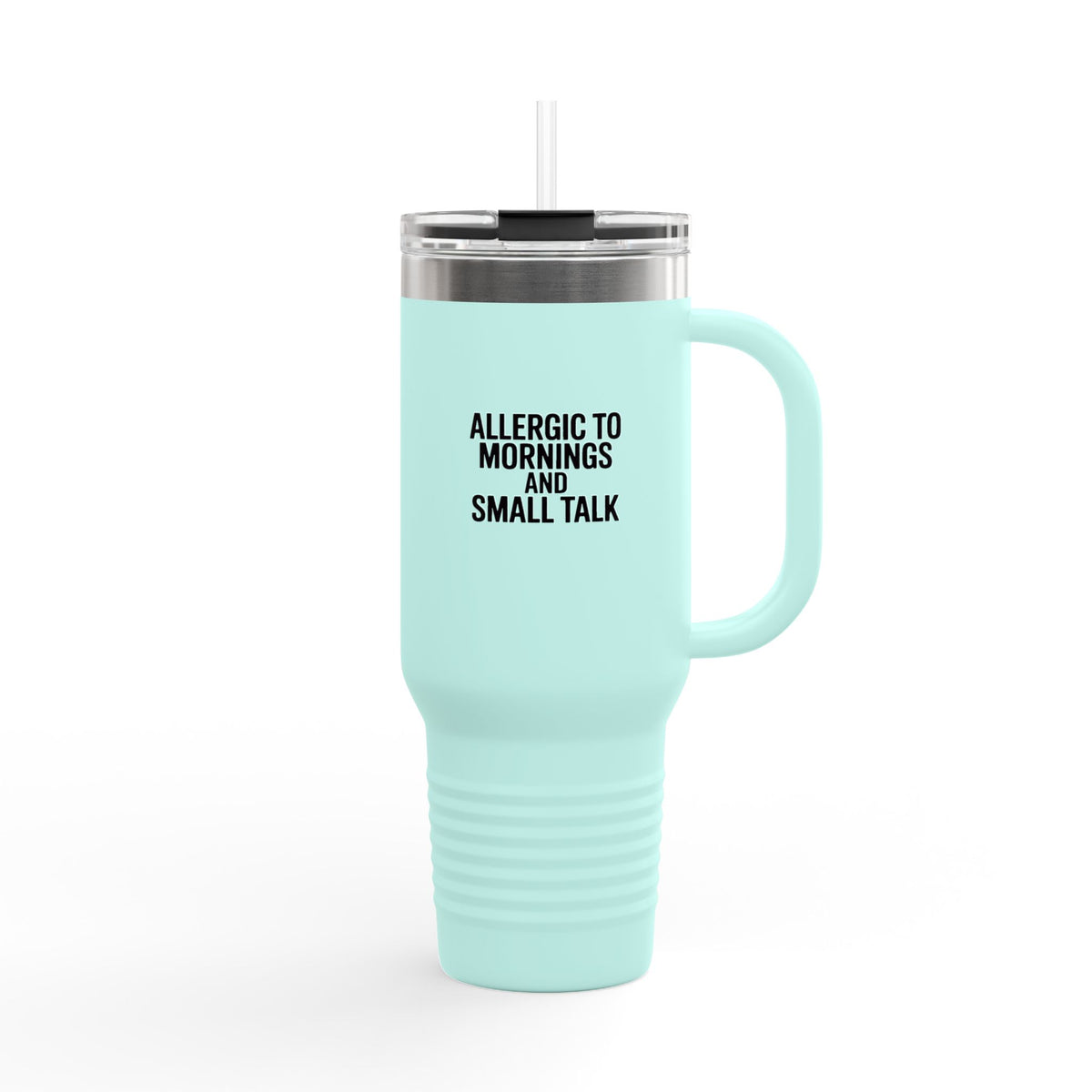 Allergic To Mornings Travel Mug, Funny Sarcastic Tumbler 40oz, Introvert Coffee Cup With Handle And Straw, Not A Morning Person Gift