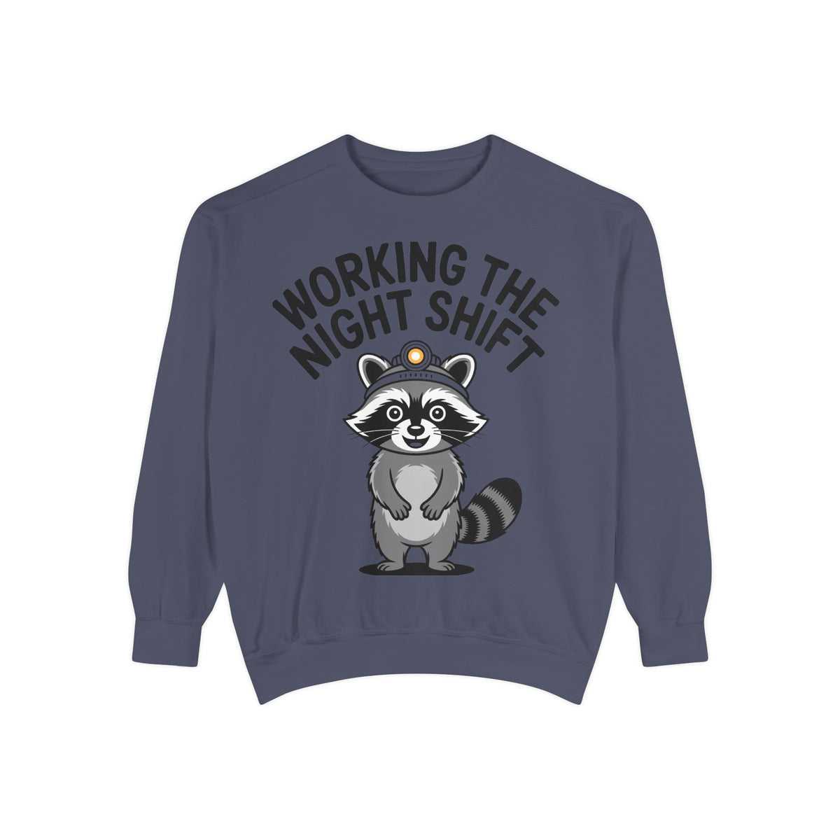 Raccoon Night Shift Sweatshirt, Funny Night Owl Crewneck, Cute Raccoon Headlamp Graphic, Gift for Nurse or Night Worker