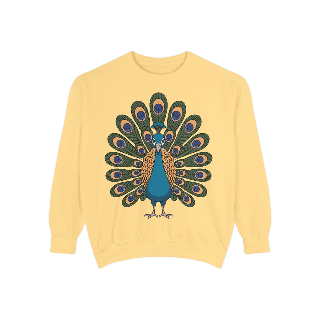 Peacock Sweatshirt, Cute Cartoon Peacock Crewneck, Embroidered Patch Style Feather Sweatshirt, Bird Lover Gift