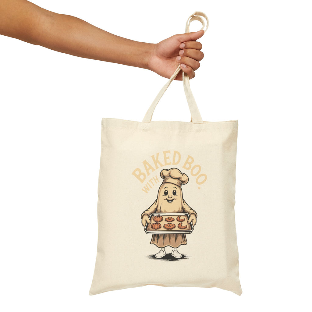 Baked With Boo Ghost Tote Bag, Halloween Baking Tote, Cute Ghost Cookies Bag, Fall Bakery Canvas Tote, Halloween Gift for Bakers