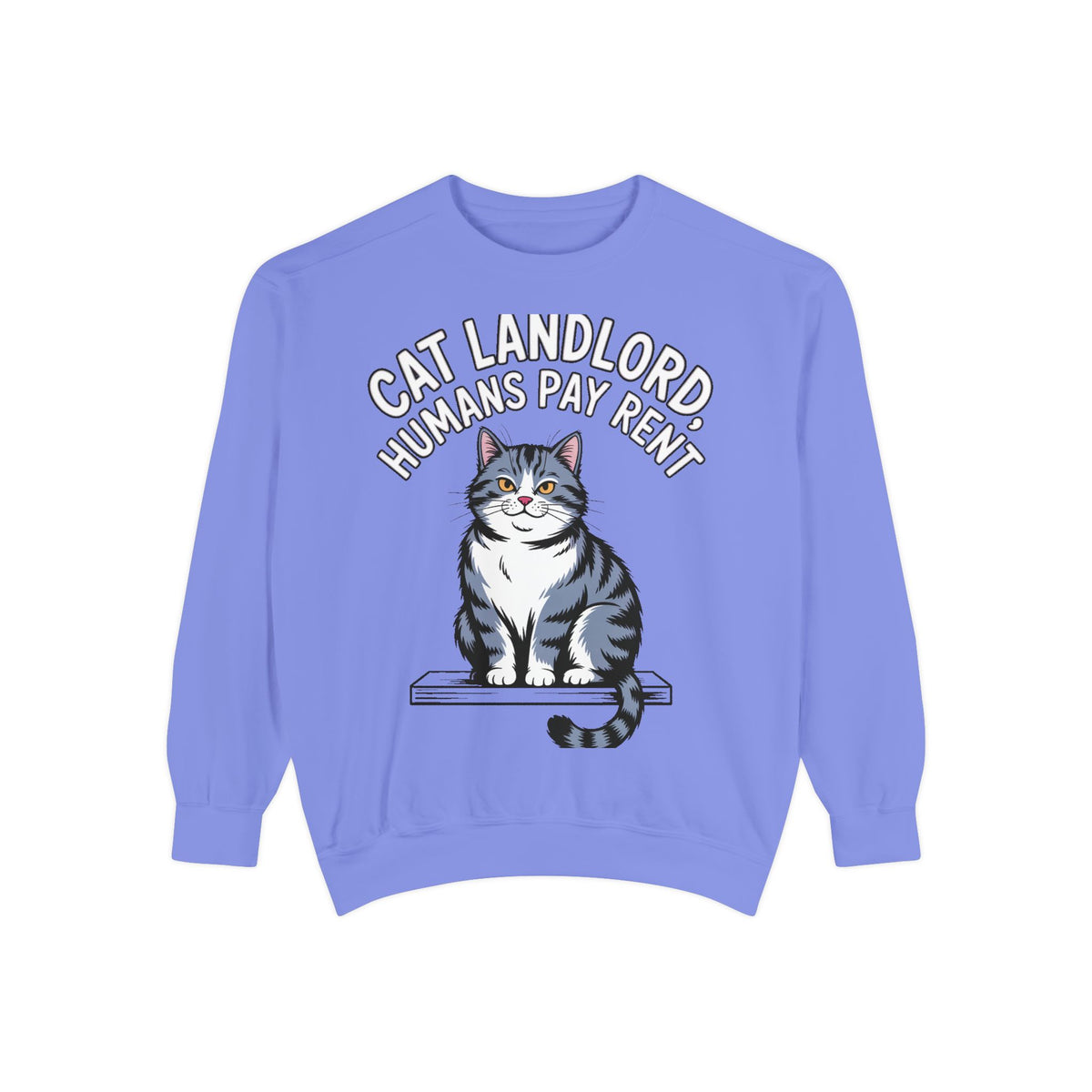 Cat Landlord Sweatshirt, Funny Cat Owner Gift, Humans Pay Rent Crewneck, Cute Fat Cat Sweatshirt, Embroidered Patch Style Sweatshirt