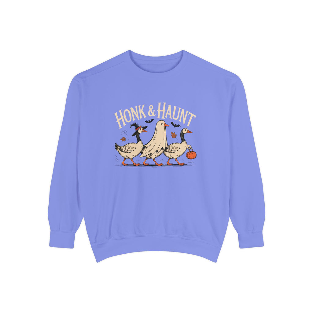 Honk & Haunt Geese Sweatshirt, Funny Halloween Goose Crewneck, Vintage Halloween Bird Sweatshirt, Spooky Season Gift