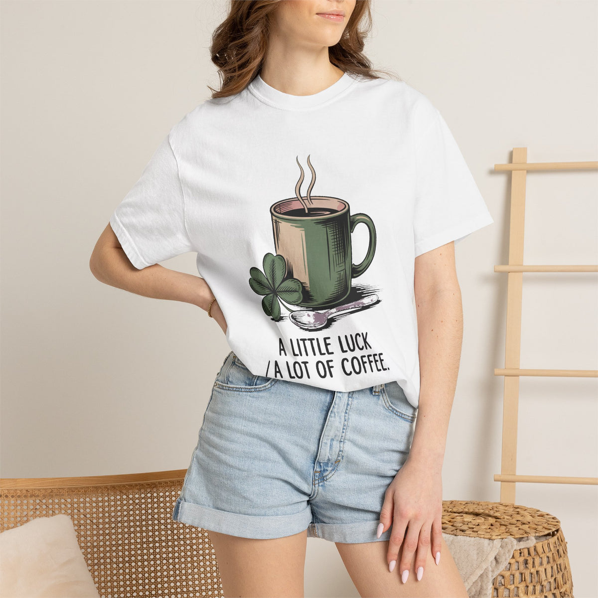 Coffee Lover St Patrick's Day Shirt, A Little Luck A Lot Of Coffee Tee, Funny St Paddy's Day Gift, Shamrock Mug Tee, Lucky Coffee Lover Shi…