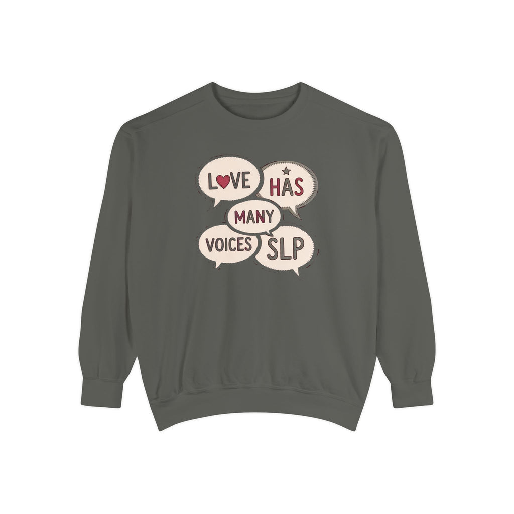 SLP Sweatshirt, Valentine's Day Gift For Speech Language Pathologist, Love Has Many Voices Crewneck, Speech Therapist Valentine Gift, SLP A…