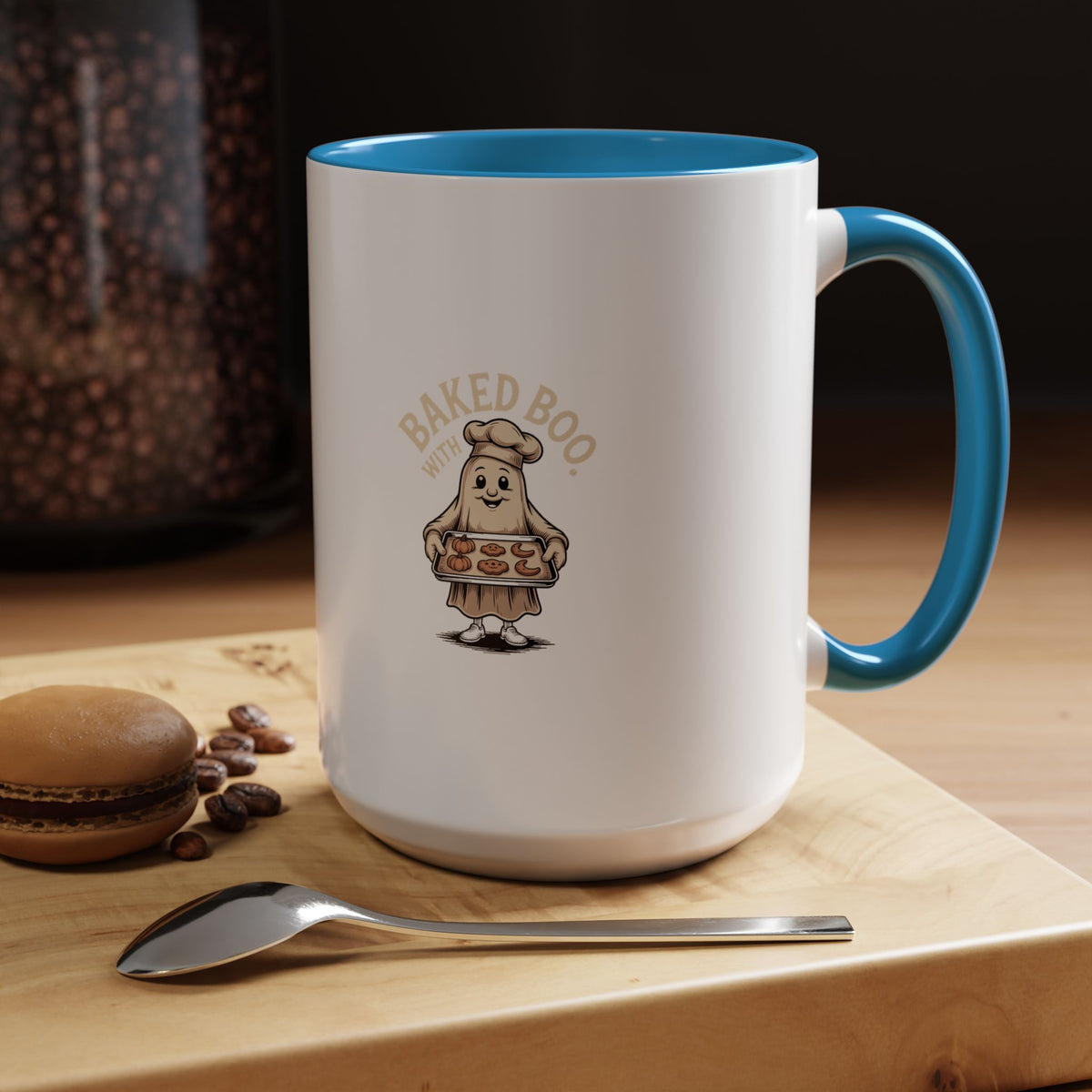 Baked With Boo Ghost Mug, Halloween Baking Coffee Cup, Cute Ghost Cookies Mug, Fall Kitchen Gift, Spooky Season Coffee Mug
