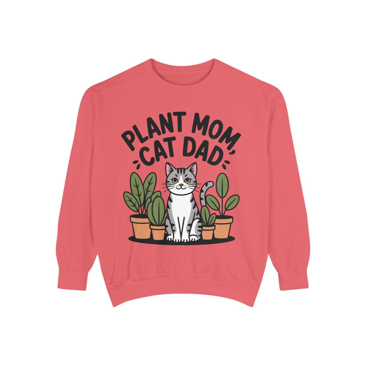Plant Mom Cat Dad Sweatshirt, Funny Cat Lover Crewneck, Cute Plant Lady Gift, Embroidered Patch Style Sweatshirt for Cat Owners