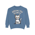 Judging You Silently Cat Sweatshirt, Funny Cat Lover Crewneck, Sarcastic Cat Embroidered Patch Style Sweatshirt, Cute Cat Gift