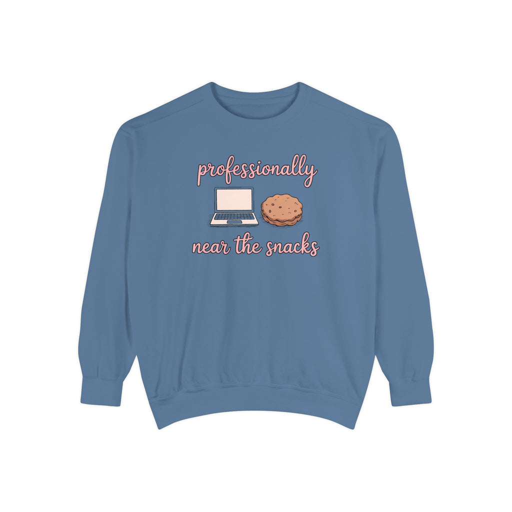 Remote Worker Sweatshirt, Professionally Near The Snacks, Funny Work From Home Gift, Sarcastic Office Crewneck, Coworker Christmas Gift, WF…
