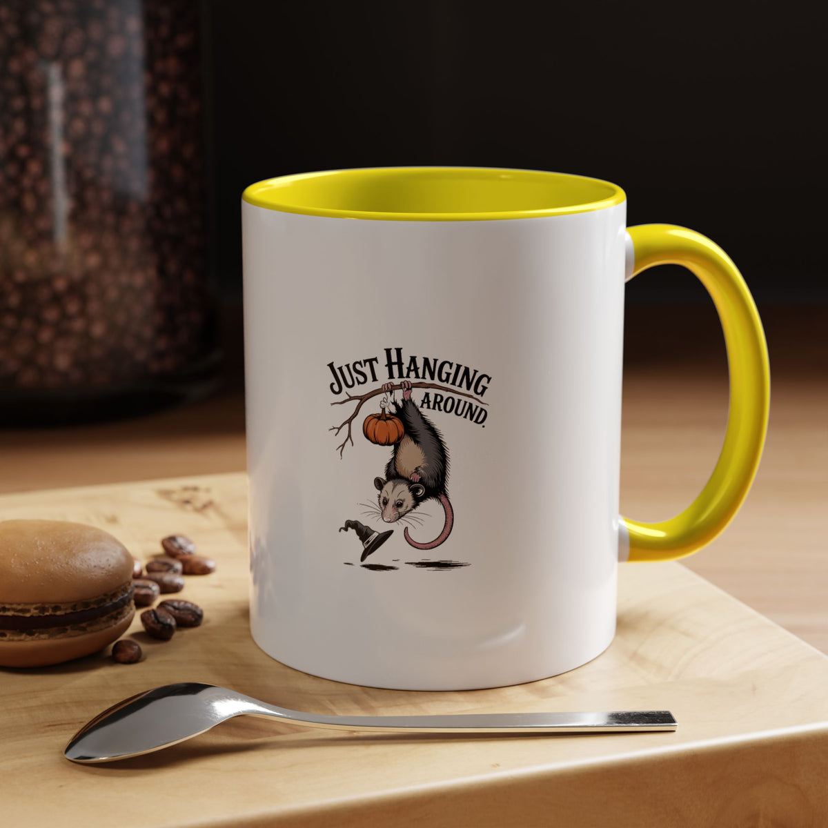 Just Hanging Around Opossum Mug, Funny Halloween Coffee Cup, Vintage Possum Witch Hat Mug, Spooky Season Gift, Halloween Mug