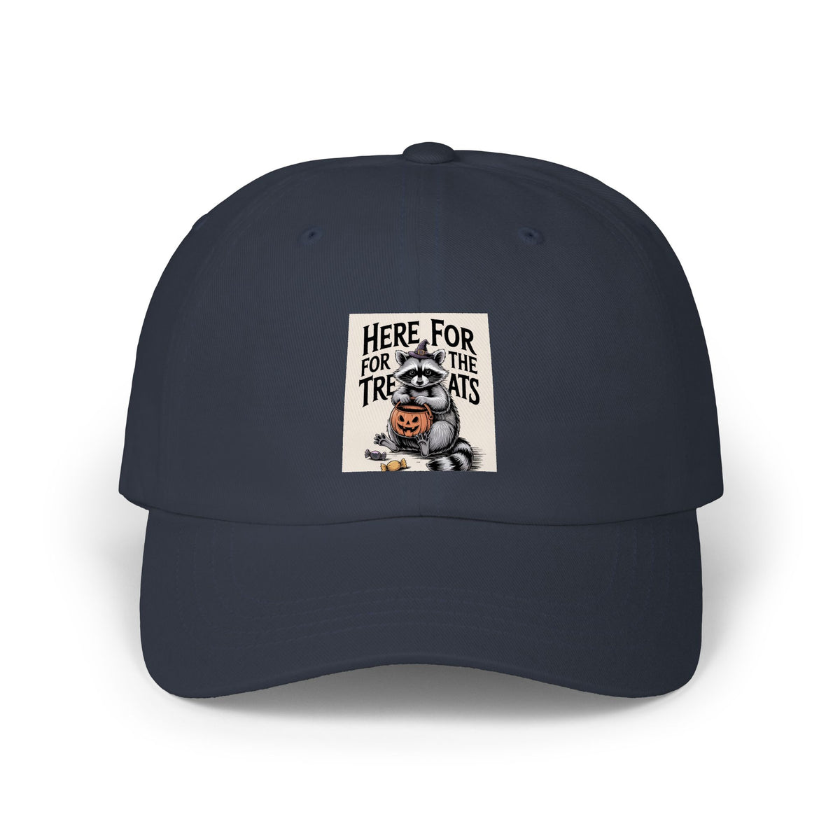Here For The Treats Raccoon Dad Cap, Funny Halloween Hat, Vintage Trick or Treat Embroidered Cap, Spooky Season Gift