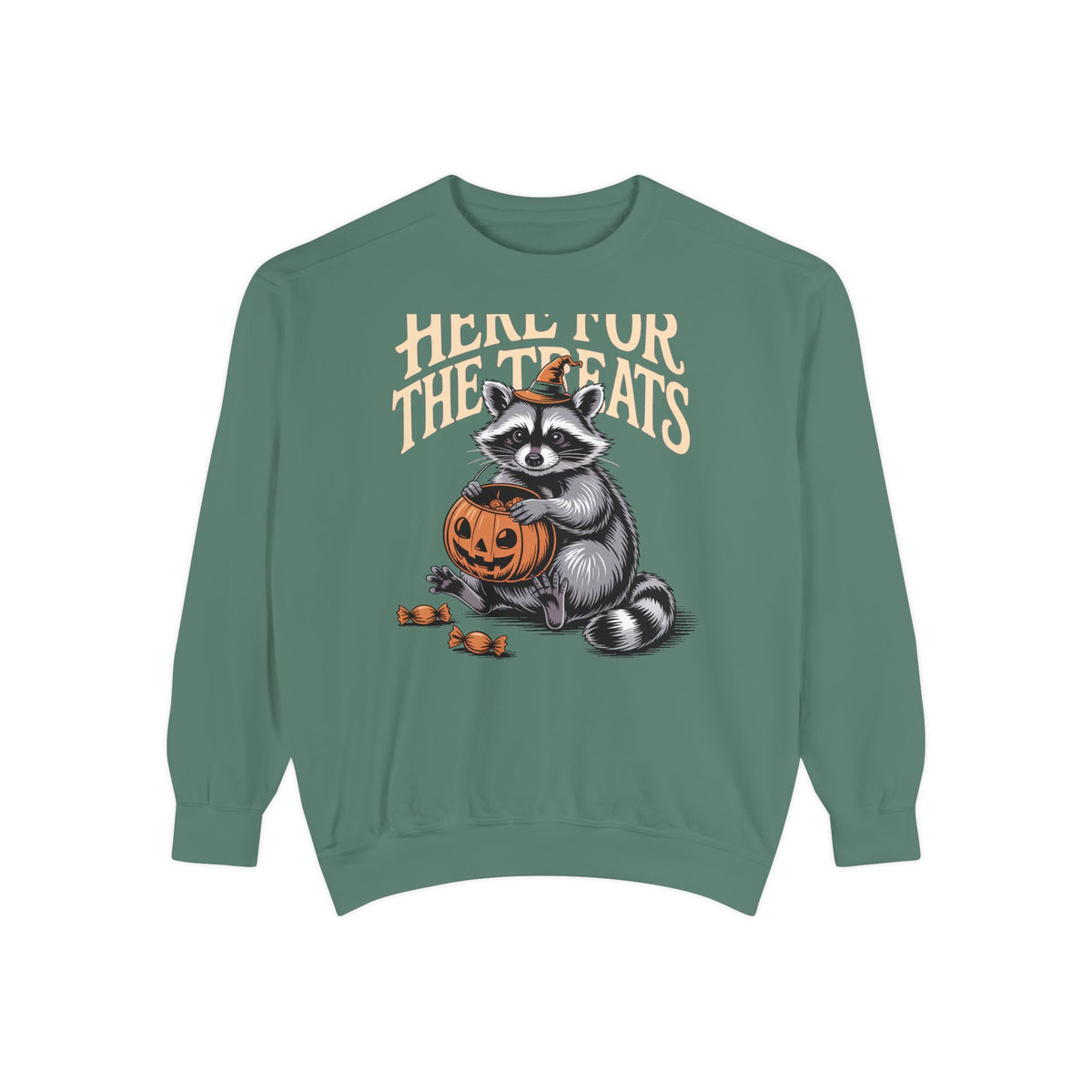 Here For The Treats Raccoon Sweatshirt, Funny Halloween Crewneck, Vintage Trick Or Treat Raccoon Shirt, Spooky Season Gift