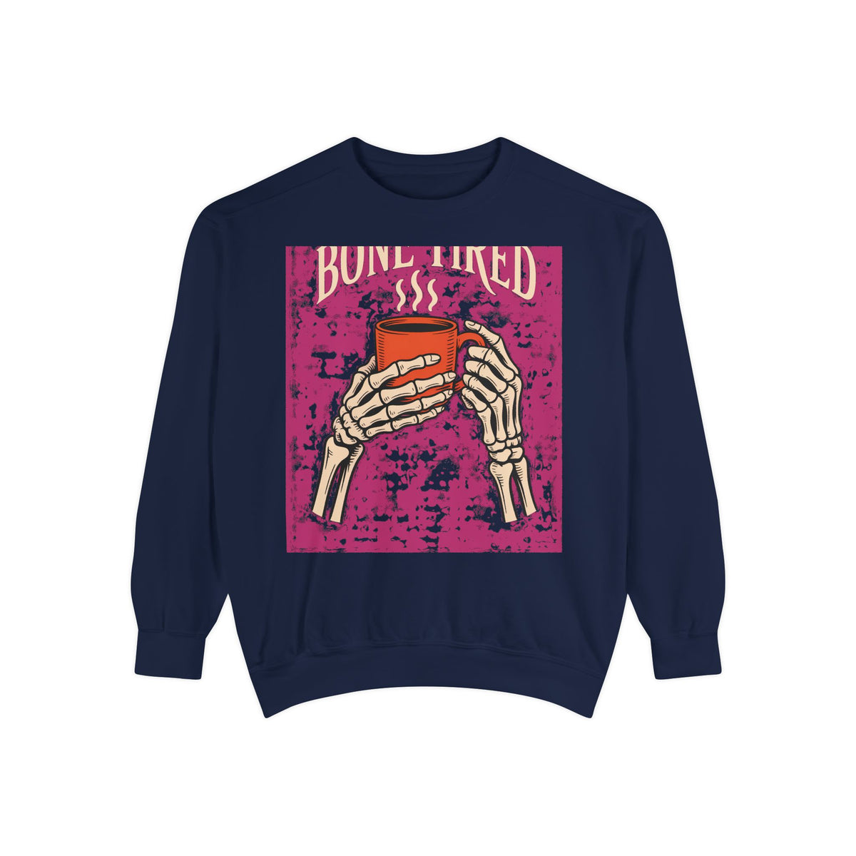 Bone Tired Coffee Sweatshirt, Halloween Skeleton Hands Mug Crewneck, Vintage Spooky Season Coffee Lover Gift, Funny Fall Sweatshirt
