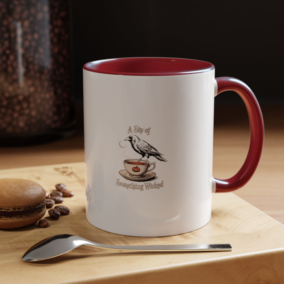 A Sip Of Something Wicked Crow Mug, Halloween Coffee Mug, Gothic Crow Teacup Art, Vintage Victorian Halloween Gift, Spooky Season Mug