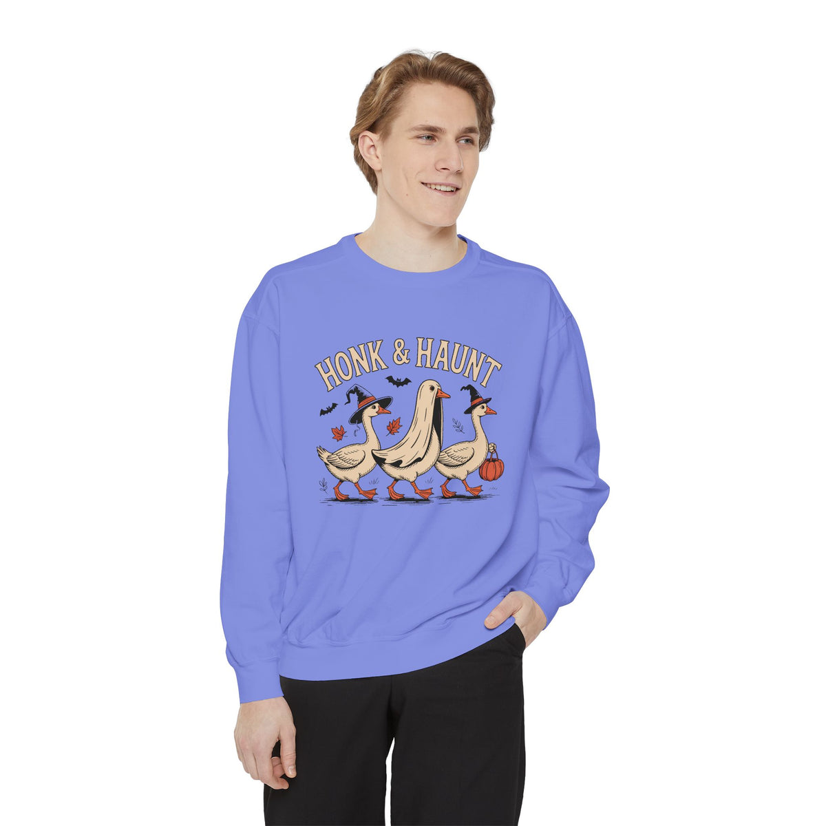 Honk & Haunt Geese Sweatshirt, Funny Halloween Goose Crewneck, Vintage Spooky Season Sweatshirt, Bird Lover Halloween Gift