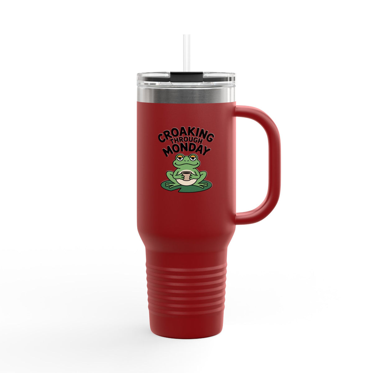 Croaking Through Monday Frog Travel Mug, Funny Frog Coffee Tumbler, Cute Frog Lover Gift, 40oz Insulated Cup with Straw