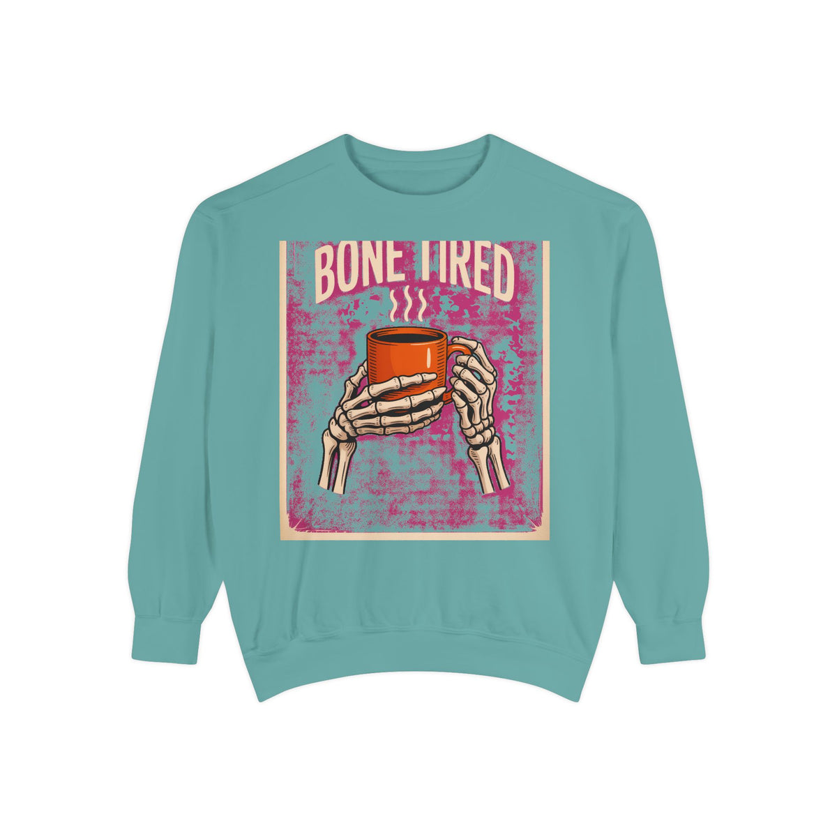 Bone Tired Coffee Skeleton Sweatshirt, Halloween Coffee Lover Crewneck, Funny Skeleton Hands Mug Shirt, Spooky Season Sweatshirt