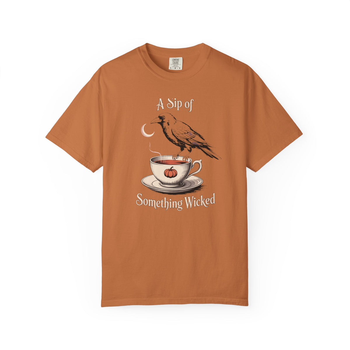 A Sip Of Something Wicked Crow Shirt, Vintage Halloween Tea Tee, Gothic Crow Pumpkin T-Shirt, Witchy Autumn Gift