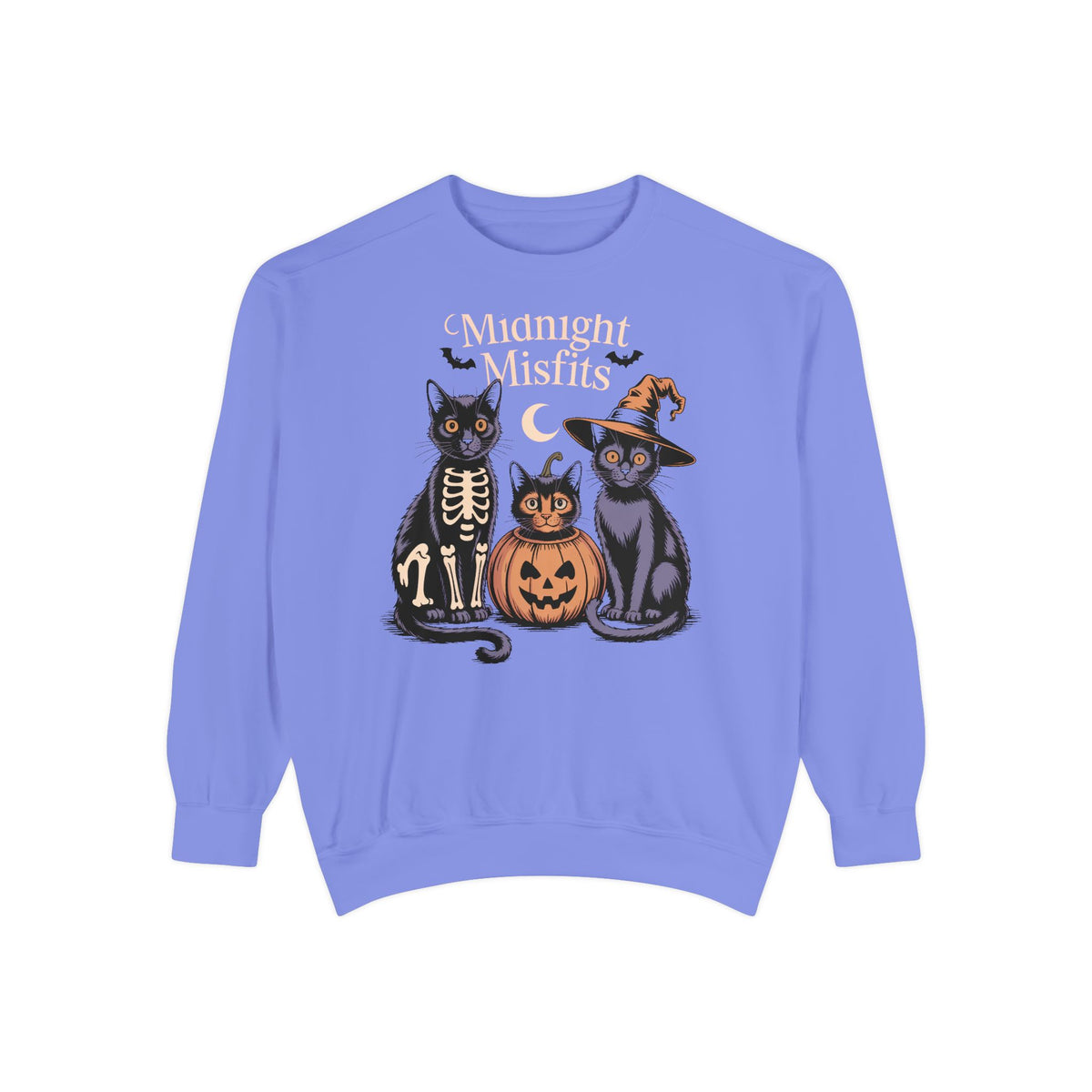 The Midnight Misfits Cats Halloween Sweatshirt, Funny Black Cat Costume Crewneck, Spooky Season Cat Lover Gift