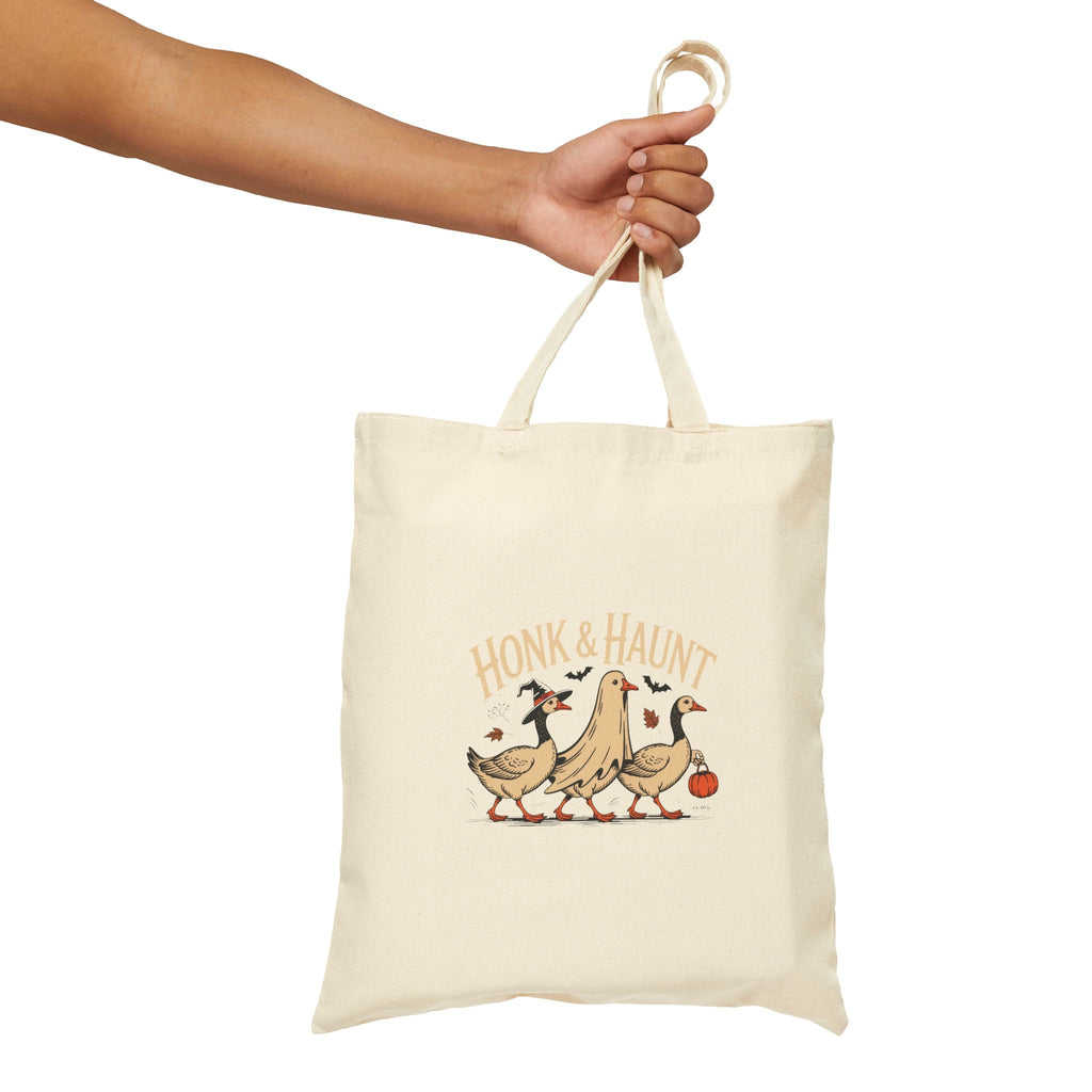 Honk & Haunt Geese Tote Bag, Funny Halloween Goose Canvas Bag, Vintage Spooky Bird Lover Gift, Witch Ghost Pumpkin Goose Tote