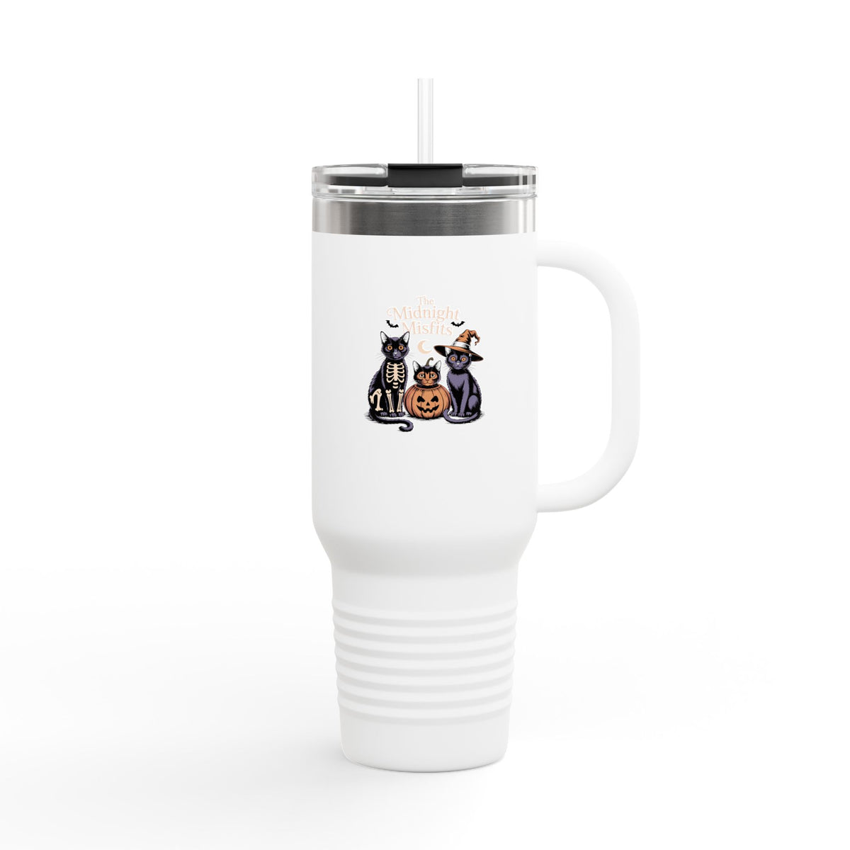 Halloween Cats Travel Mug 40oz, Funny Black Cat Tumbler, Spooky Season Insulated Cup with Handle and Straw, Cat Lover Gift