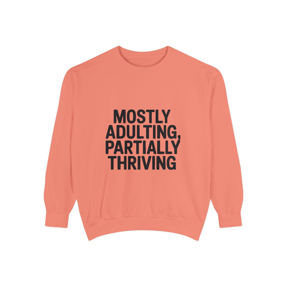 Mostly Adulting Partially Thriving Sweatshirt, Funny Embroidered Crewneck, Sarcastic Adult Life Gift, Minimalist Text Sweatshirt